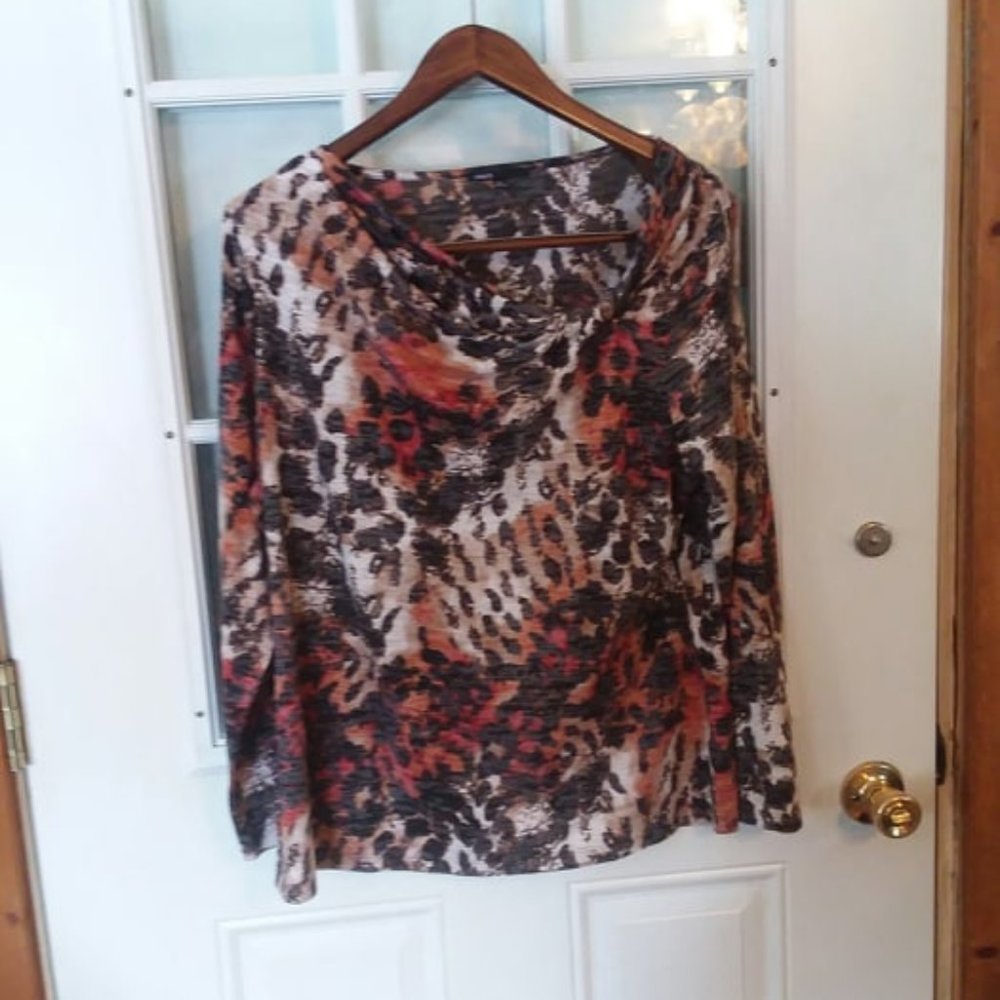 XXLG Chaus Semi Sheer Twist Neck LS Top